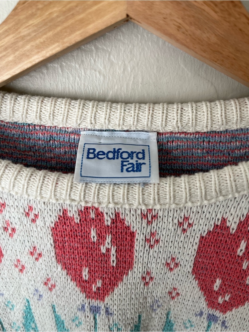 Vintage 80s Bedford Fair Tulip Floral Pastel Knit Cotton Made in USA Sweater - Picture 6 of 7